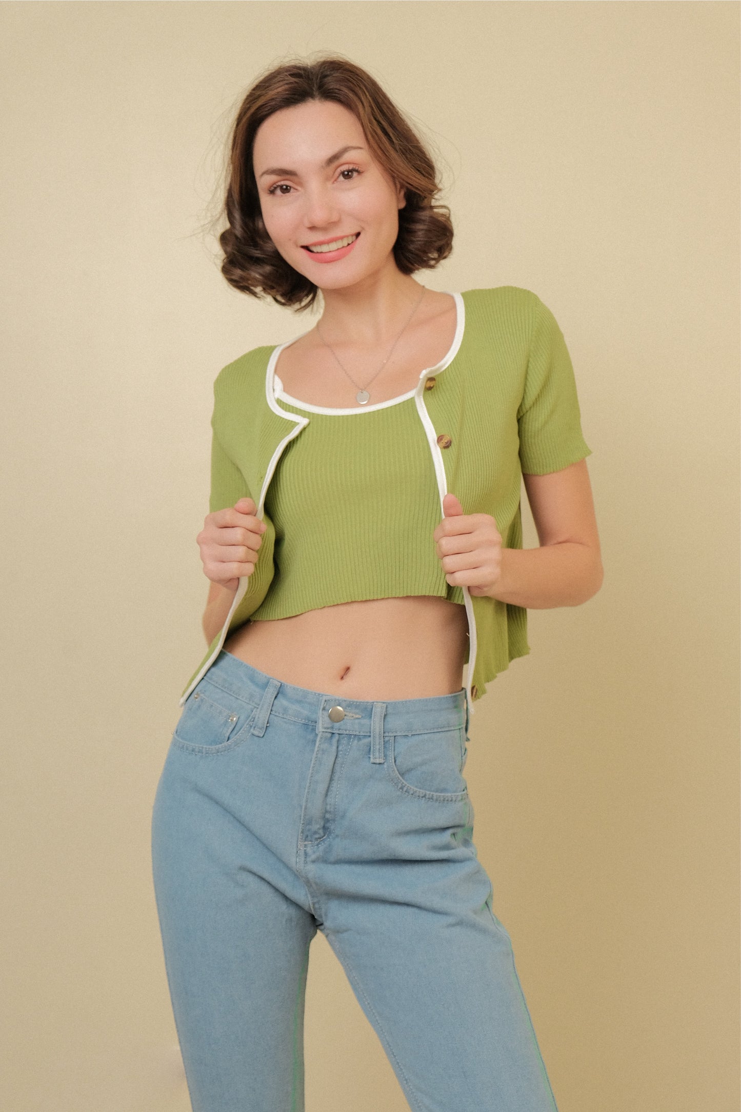 MISSY CAMI AND CARDIGAN SET IN GREEN