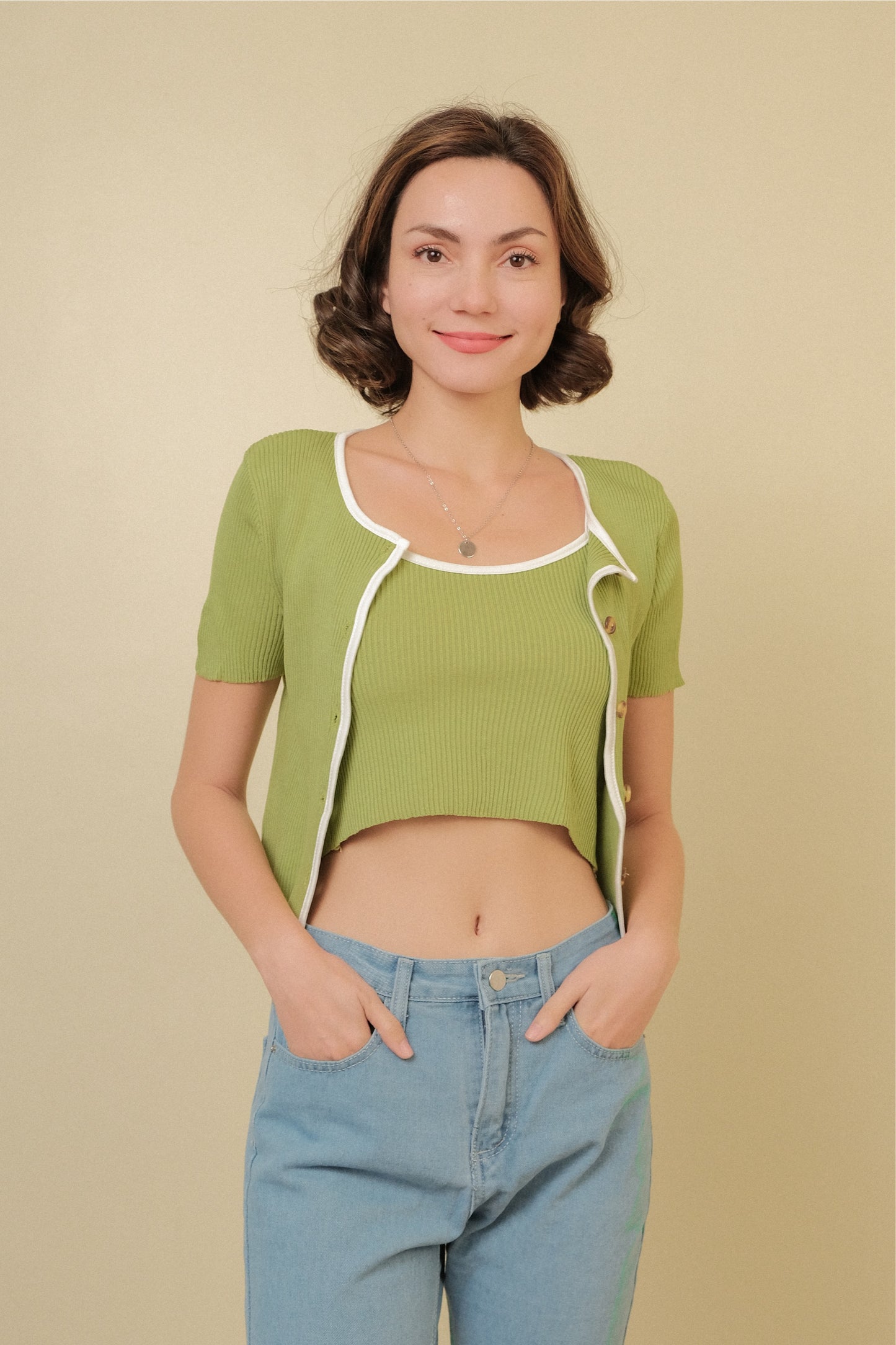 MISSY CAMI AND CARDIGAN SET IN GREEN