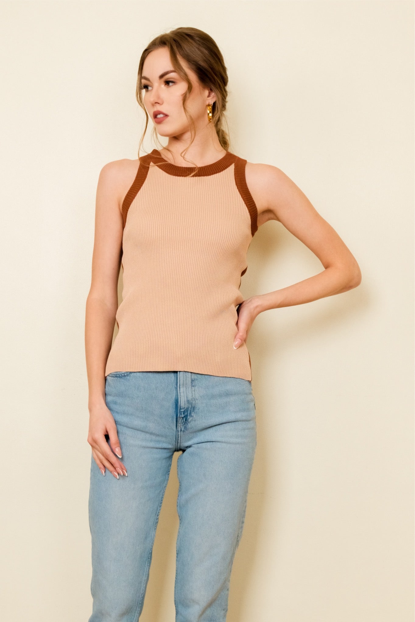 LEI TOP IN BROWN/BEIGE