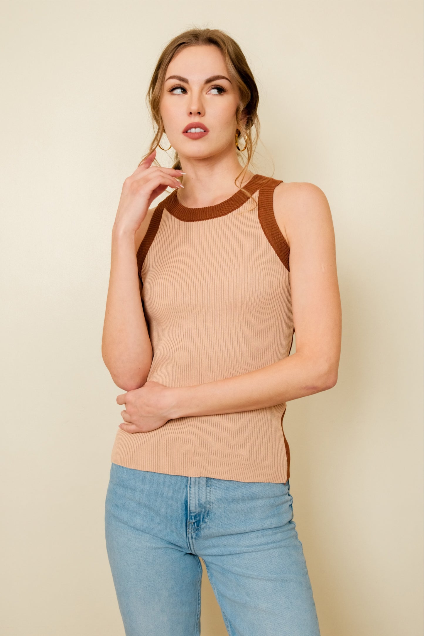 LEI TOP IN BROWN/BEIGE