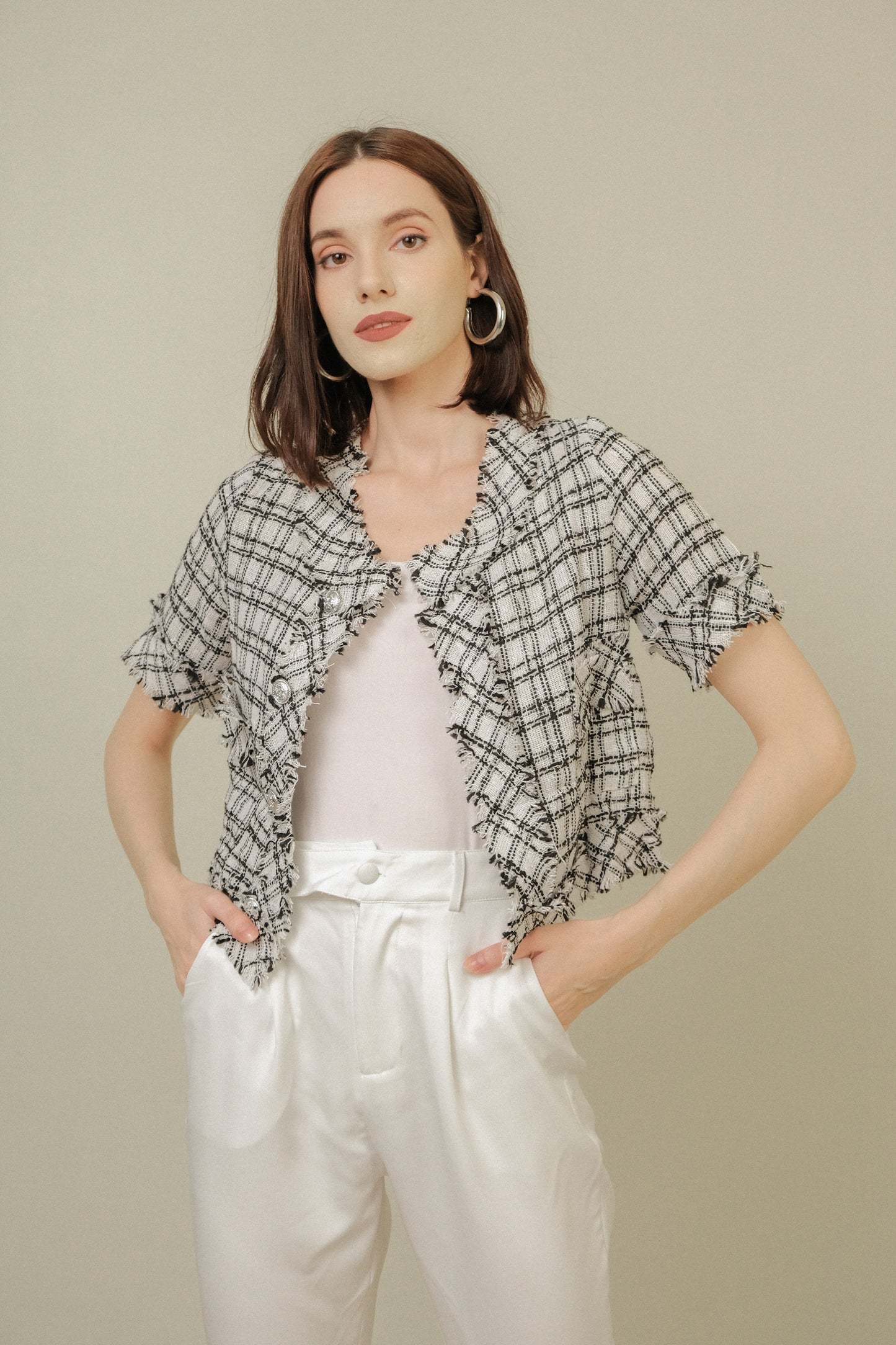 AMANDA TWEED BLAZER IN WHITE