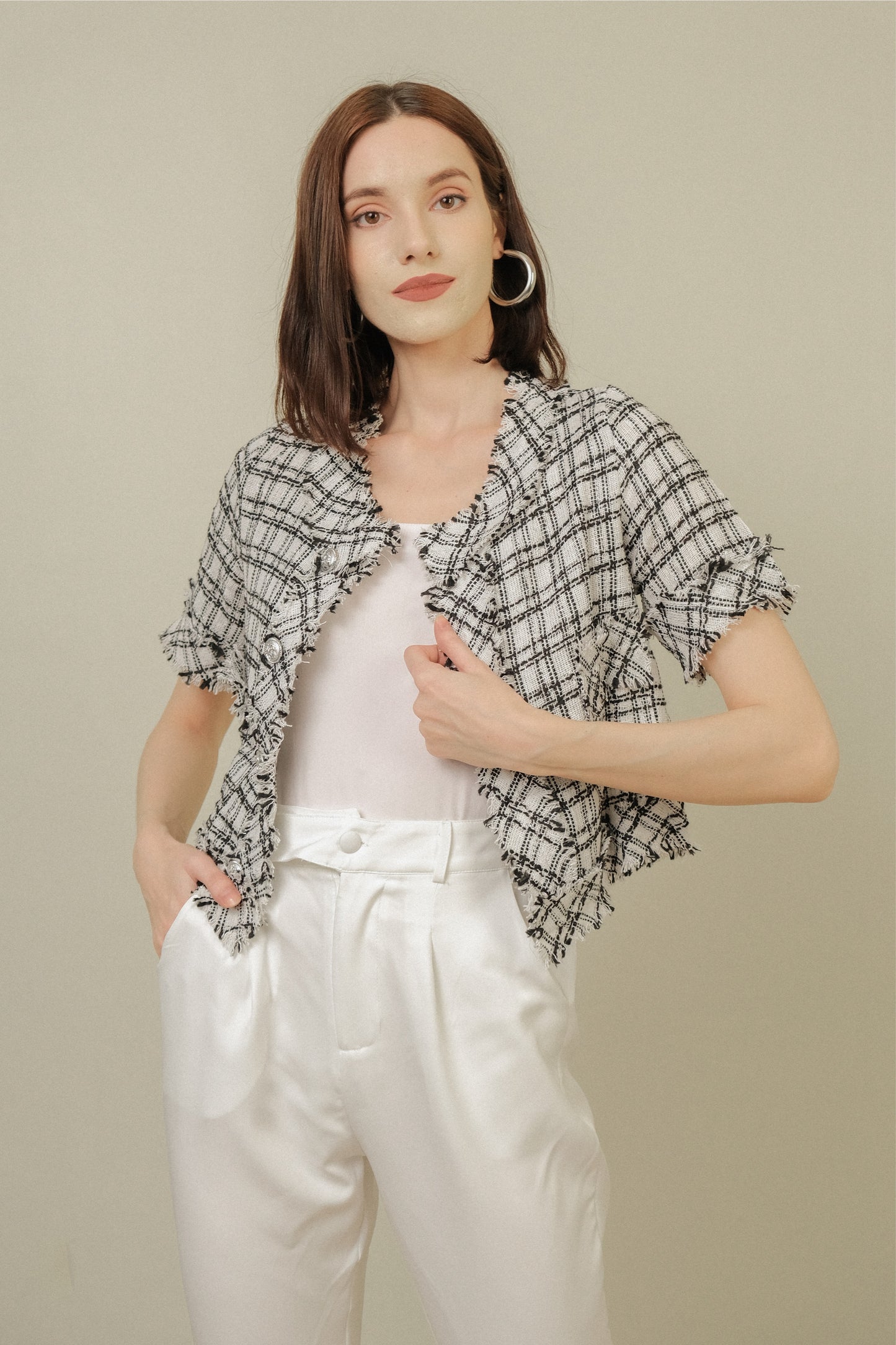 AMANDA TWEED BLAZER IN WHITE