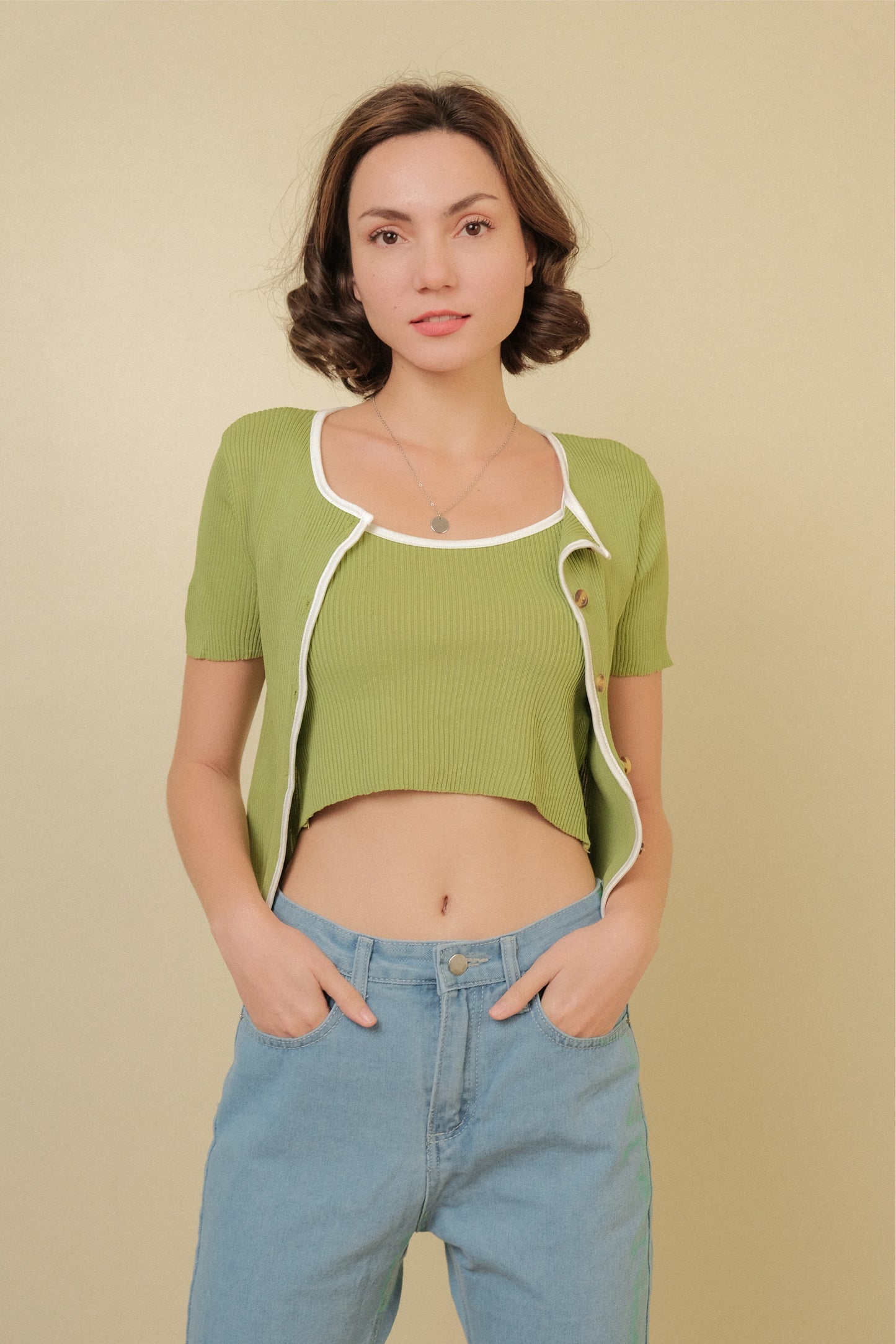 MISSY CAMI AND CARDIGAN SET IN GREEN