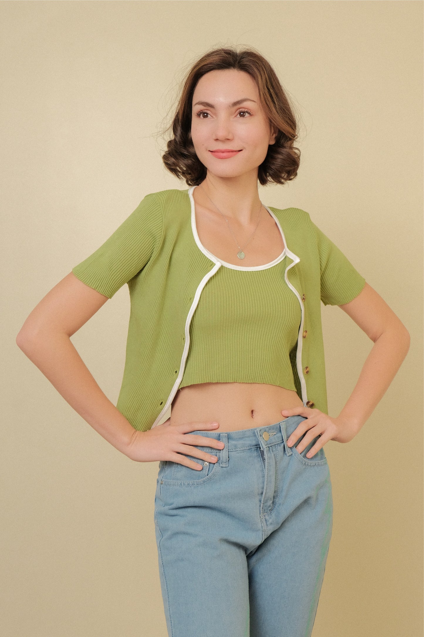 MISSY CAMI AND CARDIGAN SET IN GREEN