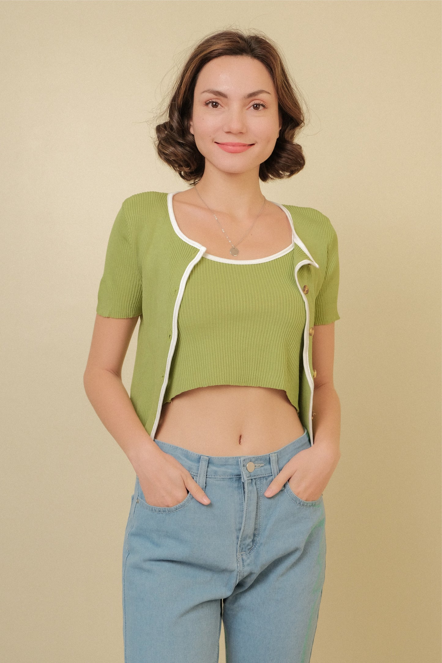 MISSY CAMI AND CARDIGAN SET IN GREEN