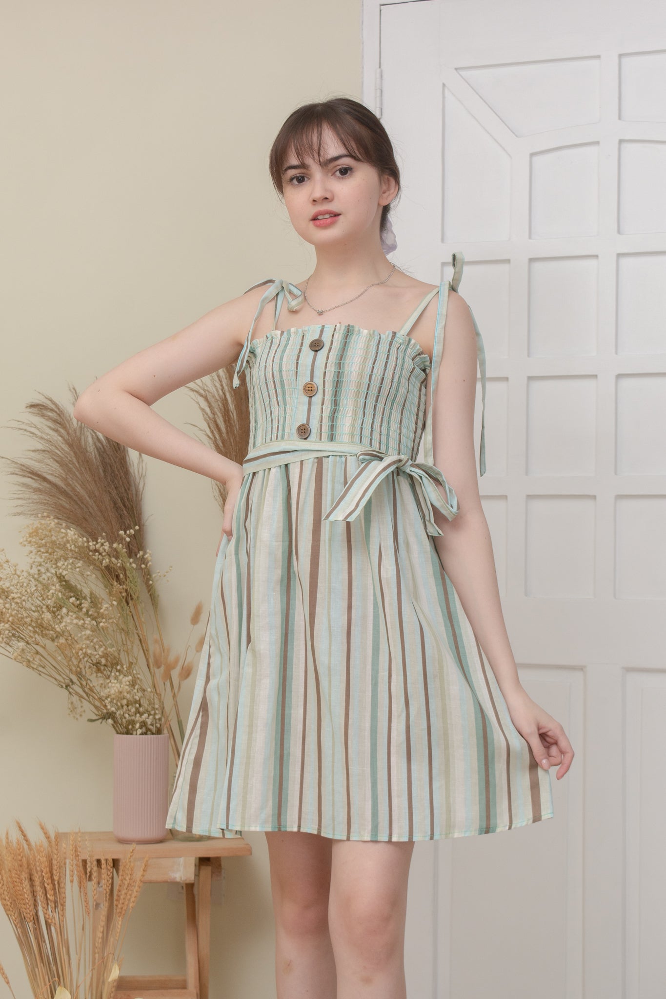 WAVERLY DRESS IN BROWN/BLUE