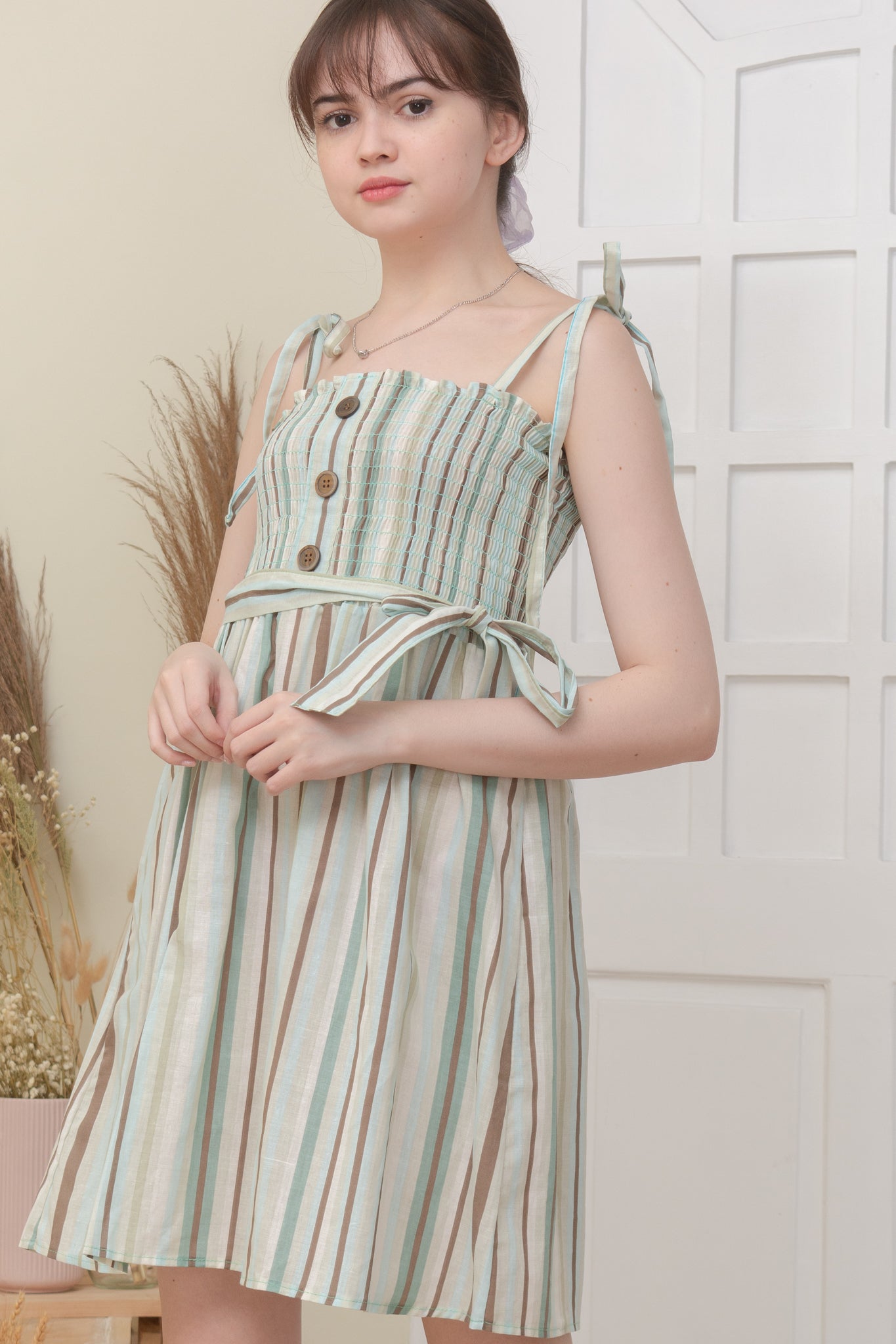 WAVERLY DRESS IN BROWN/BLUE