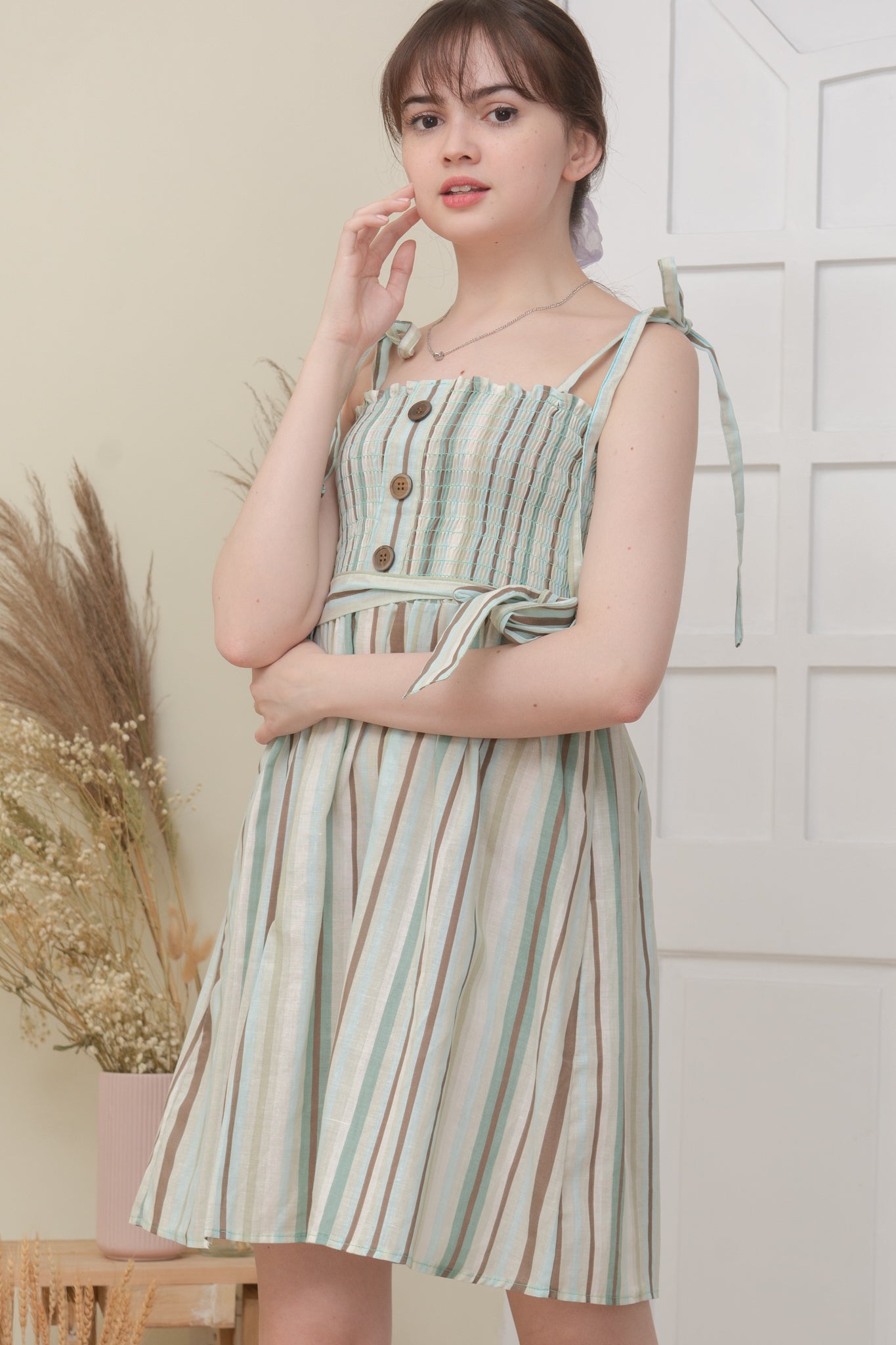 WAVERLY DRESS IN BROWN/BLUE
