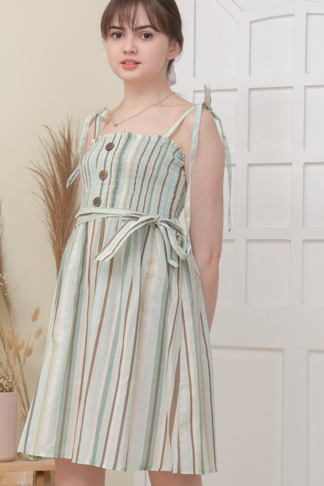 WAVERLY DRESS IN BROWN/BLUE