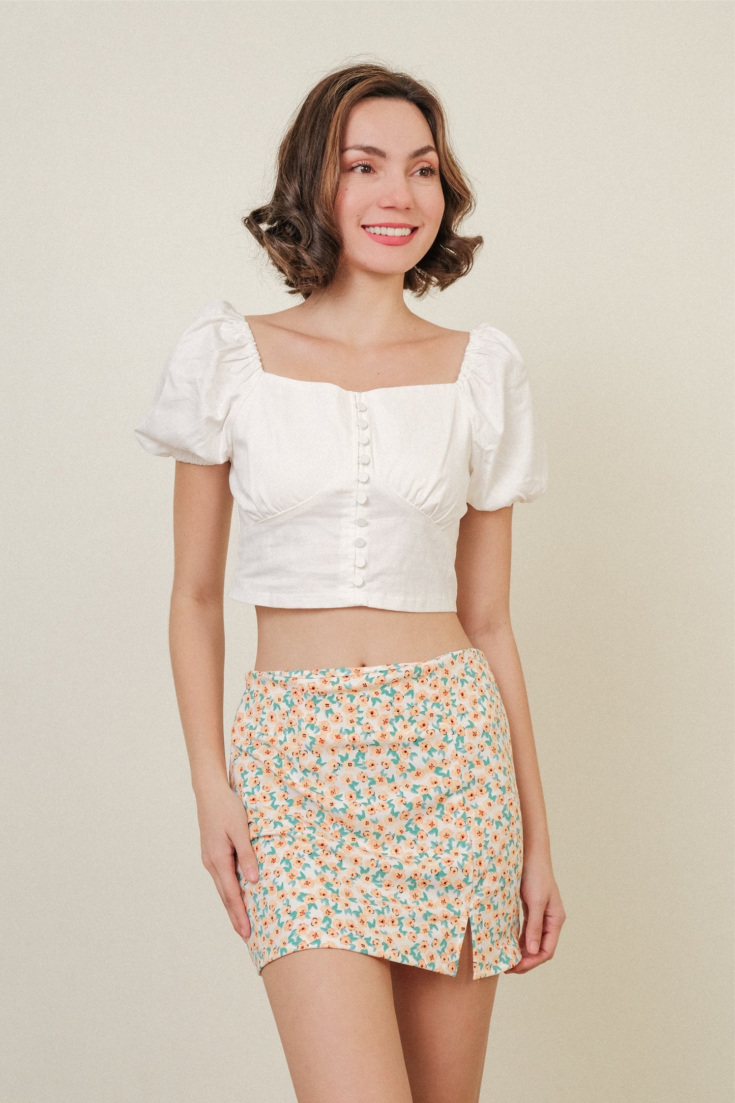 ABIGAIL SKIRT IN WHITE/CORAL
