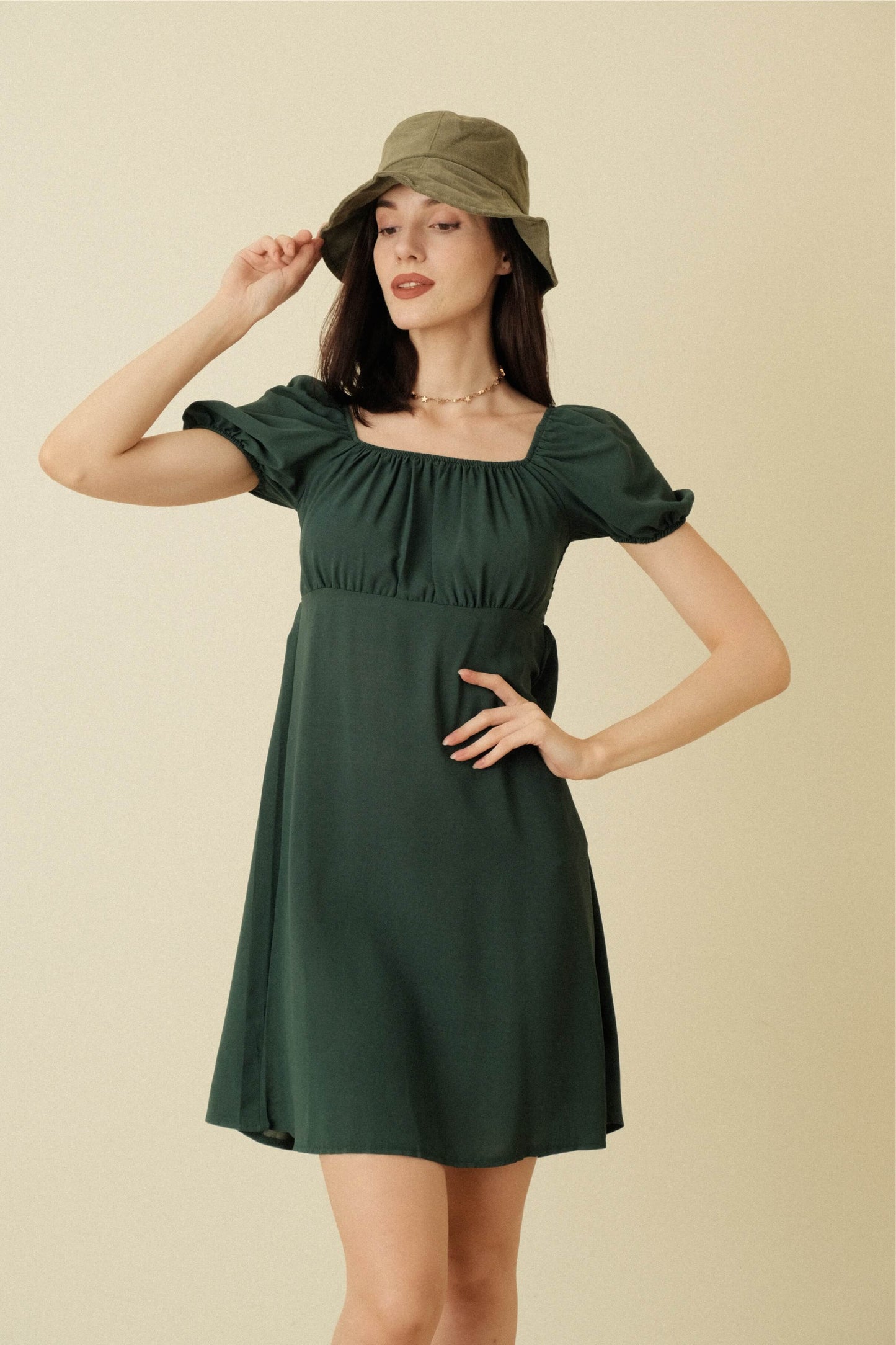 LISA DRESS IN MOSS GREEN