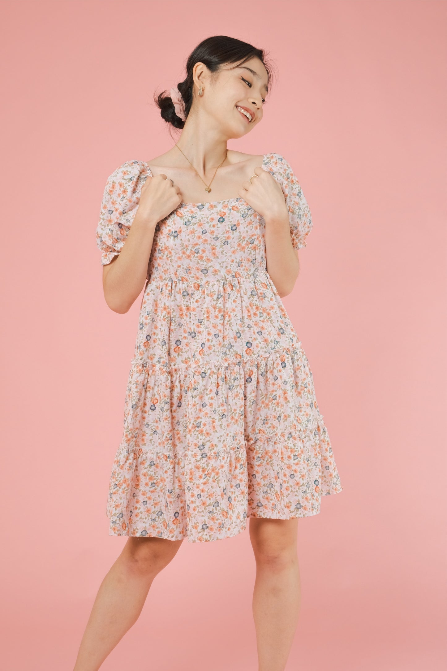 NIMA DRESS IN CREAM/PINK