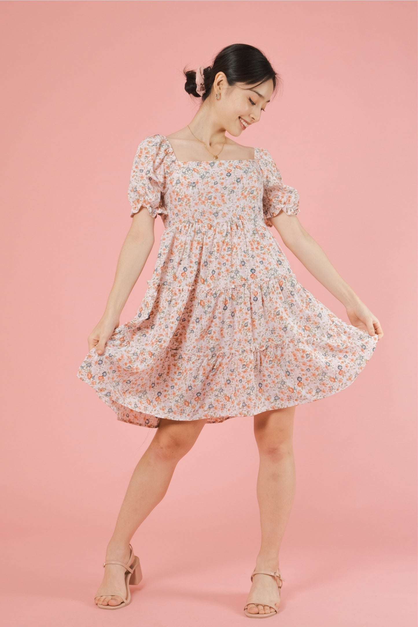 NIMA DRESS IN CREAM/PINK