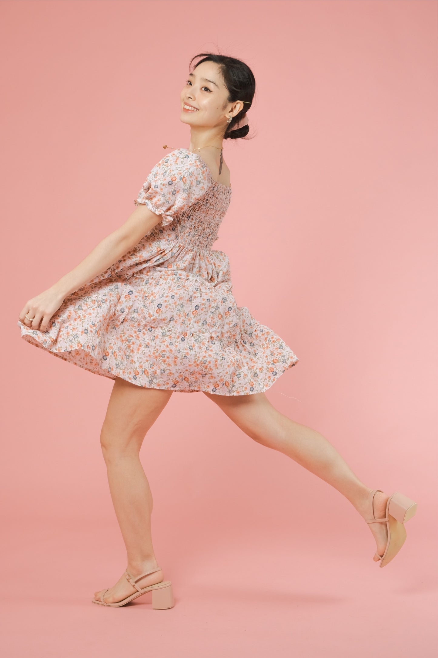 NIMA DRESS IN CREAM/PINK