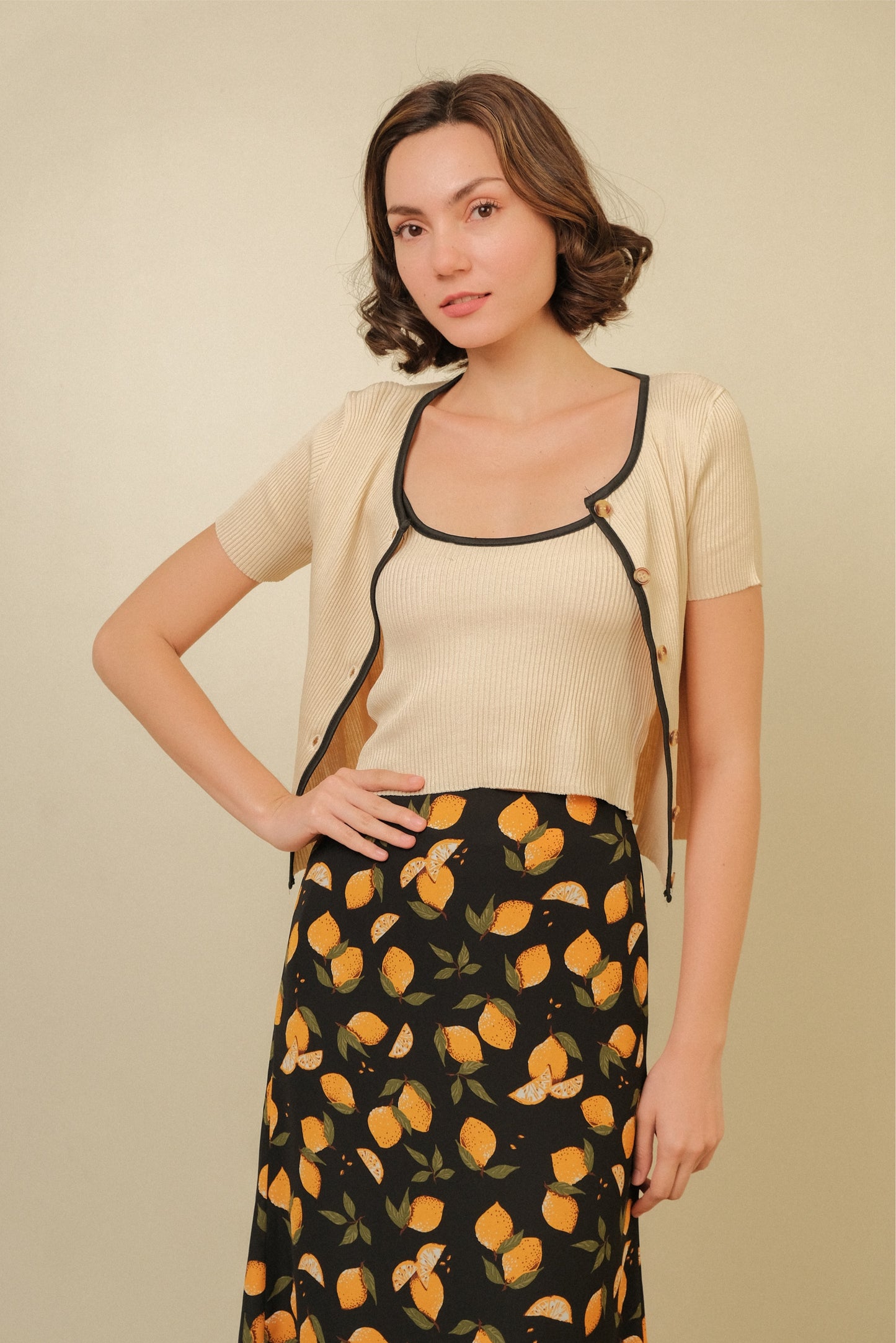 MISSY CAMI AND CARDIGAN SET IN BEIGE