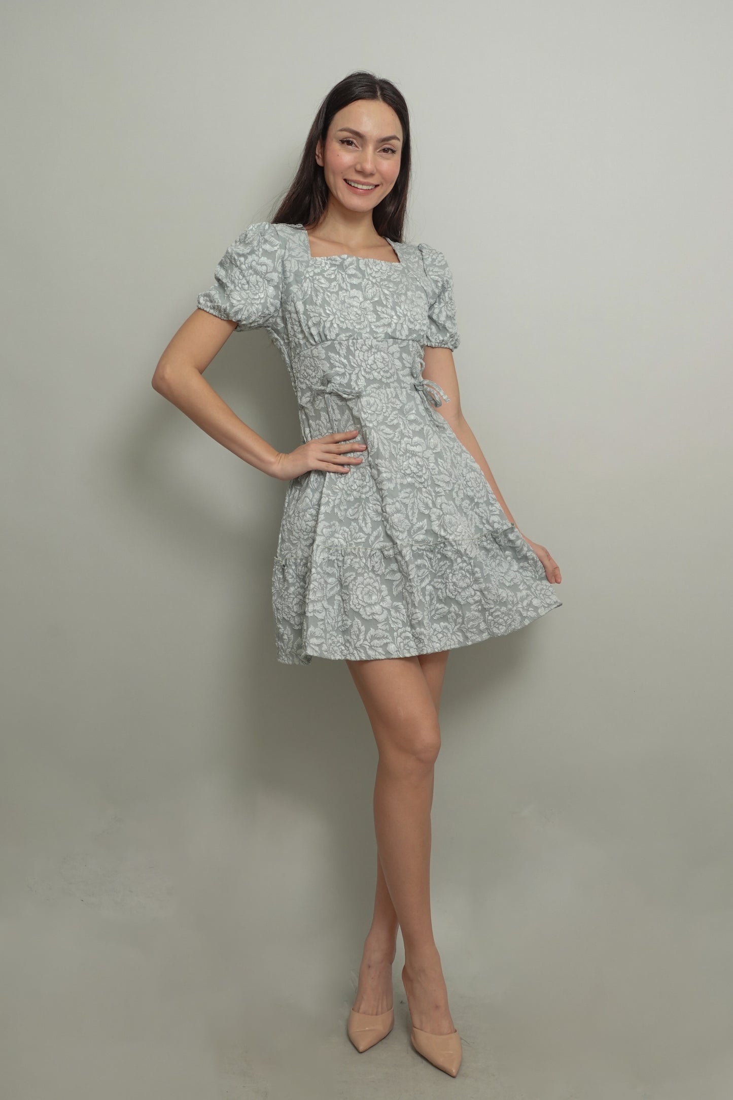 DAWN PUFF SLEEVES DRESS WITH RIBBON