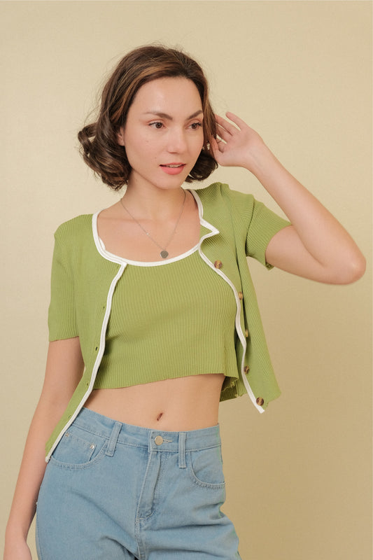 MISSY CAMI AND CARDIGAN SET IN GREEN