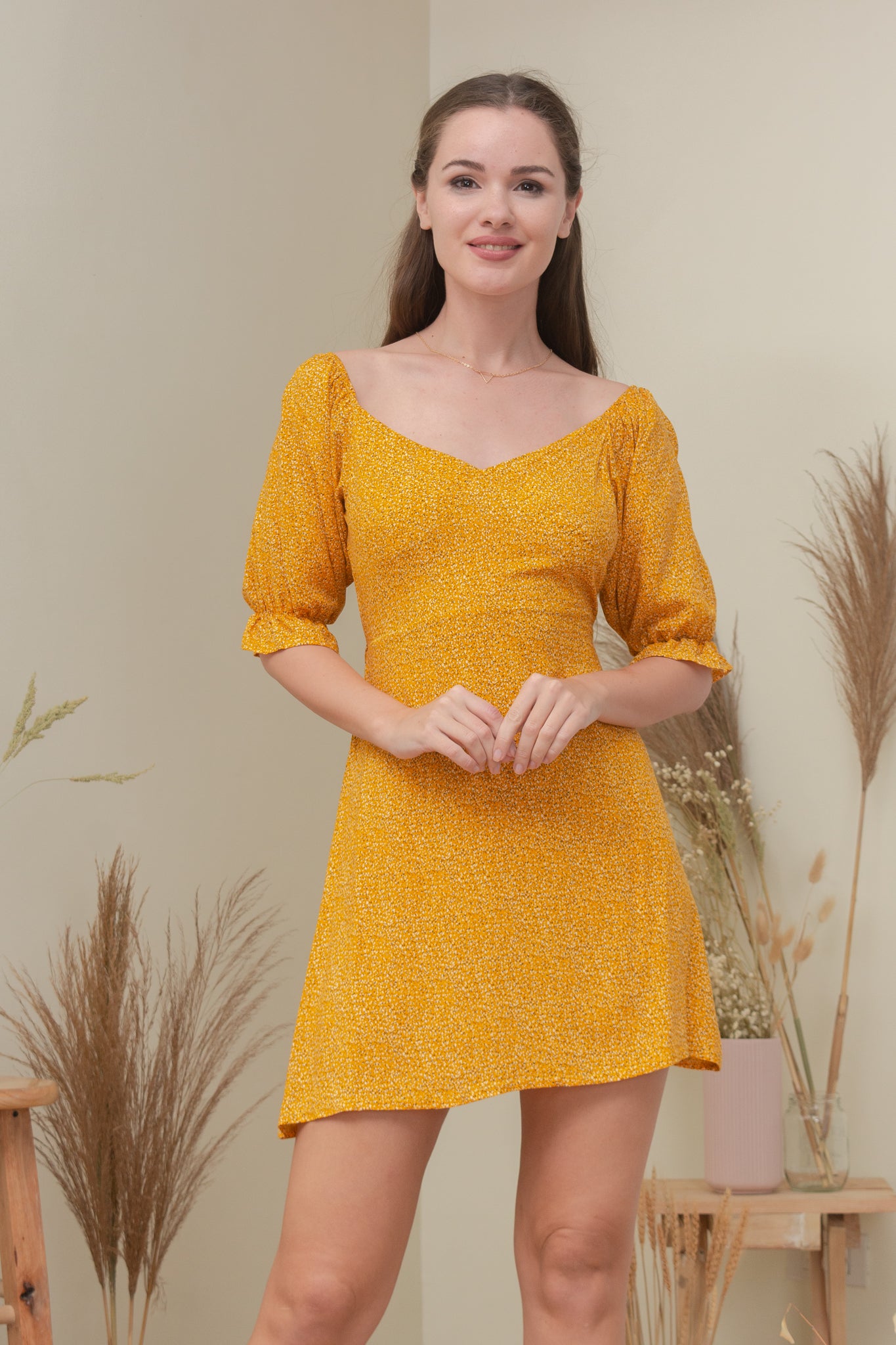 GEORGIA DRESS IN YELLOW MUSTARD